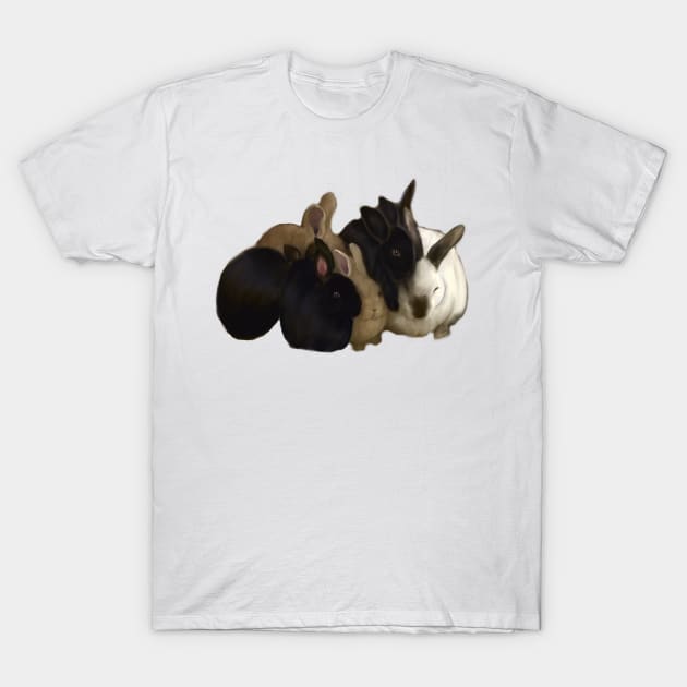 Bunny rabbit cuddles - cute bunny rabbits piling on for a big group hug T-Shirt by Artonmytee